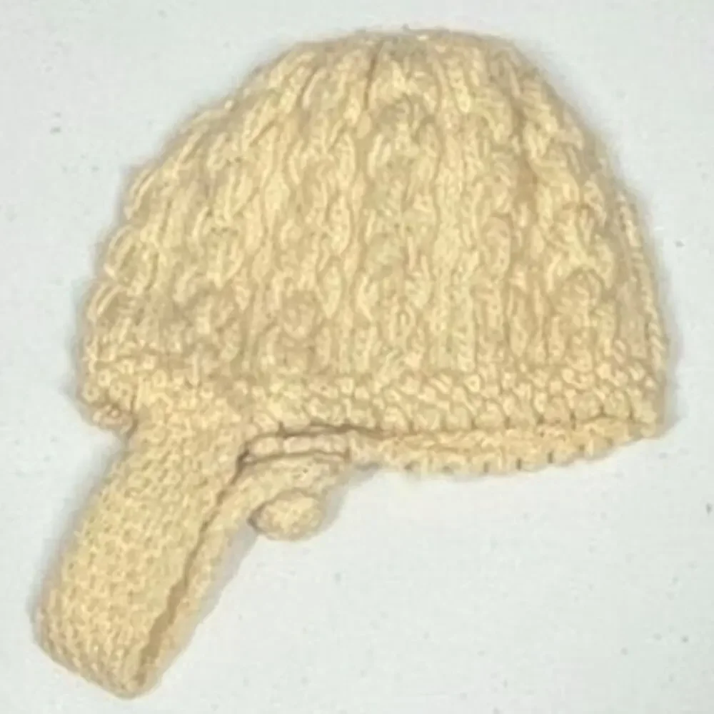 Vintage 100% Wool Zwicker Cream Handcrafted Soft Infant Baby Button Hat Cap
